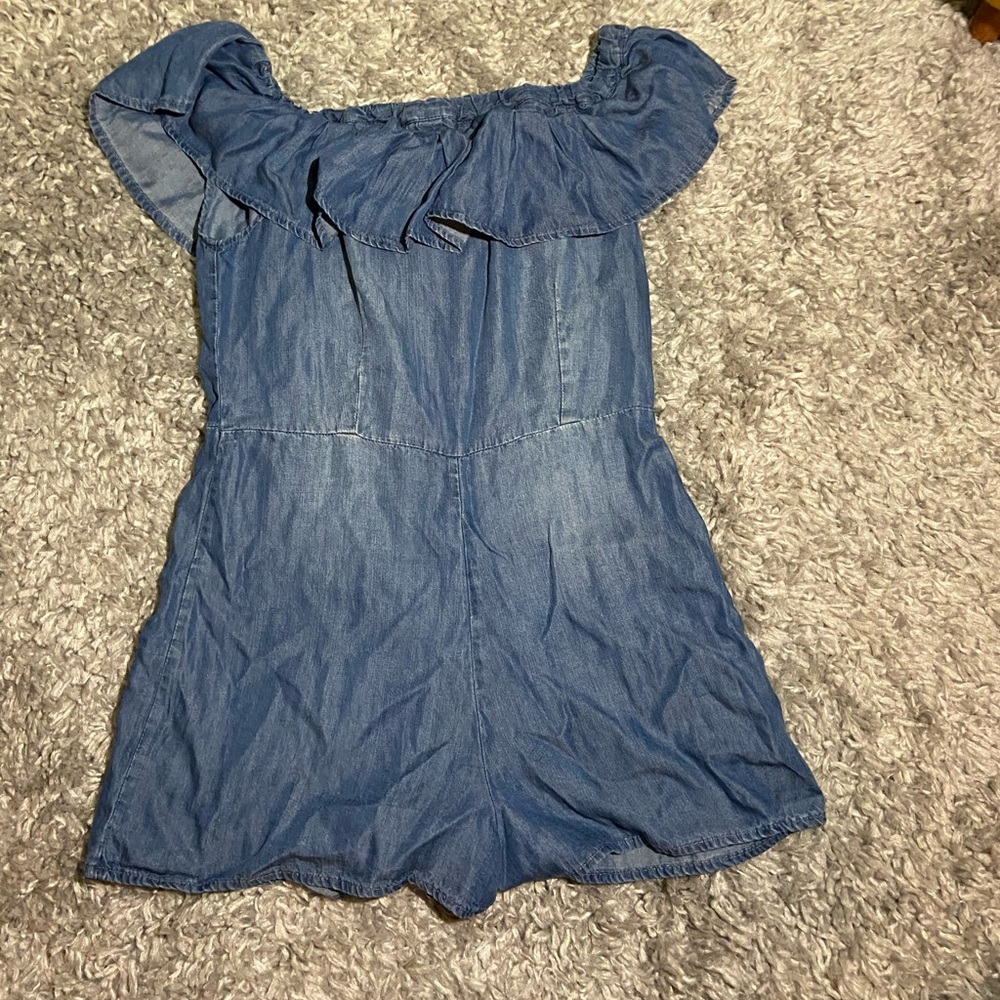 Blue Jean off the shoulder romper!